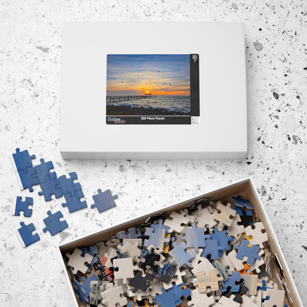 Sunrise and Birds Pier Jigsaw Puzzle — Seaside Sunset Scenic Puzzle (110/252/520/1014 pcs)