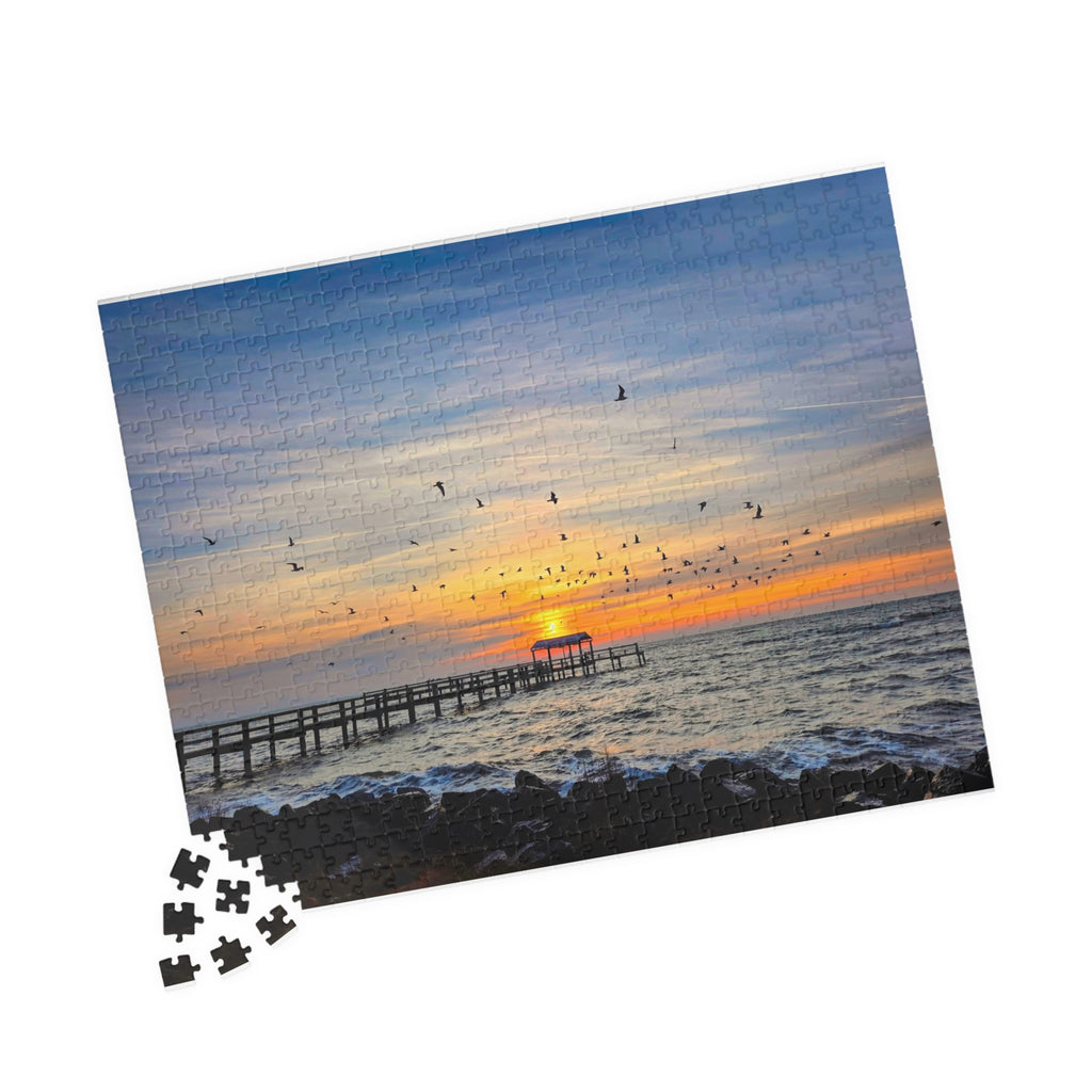 Sunrise and Birds Pier Jigsaw Puzzle — Seaside Sunset Scenic Puzzle (110/252/520/1014 pcs)