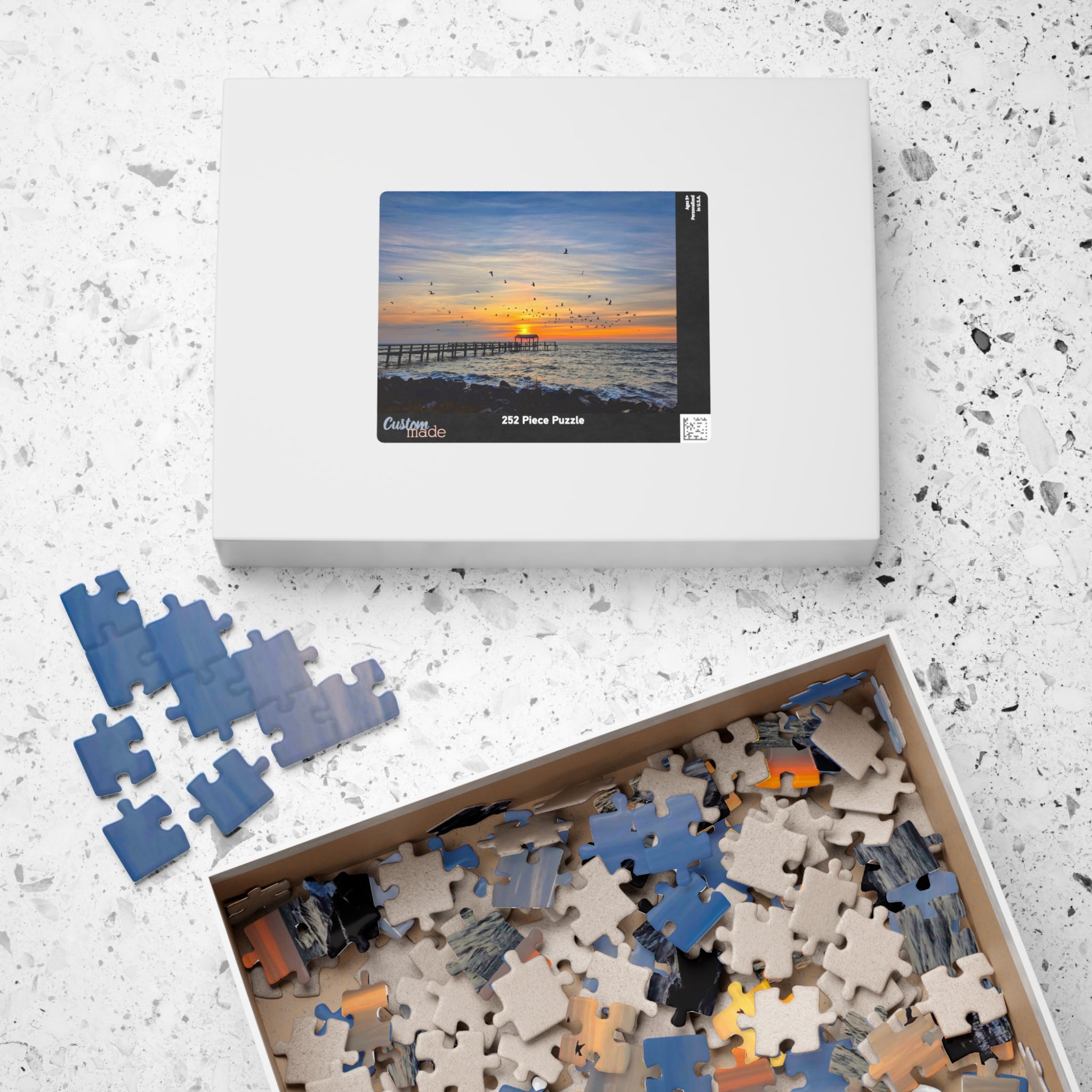 Sunrise and Birds Pier Jigsaw Puzzle — Seaside Sunset Scenic Puzzle (110/252/520/1014 pcs)