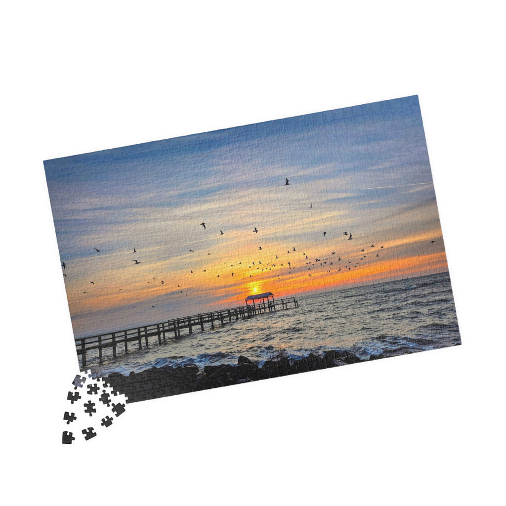 Sunrise and Birds Pier Jigsaw Puzzle — Seaside Sunset Scenic Puzzle (110/252/520/1014 pcs)