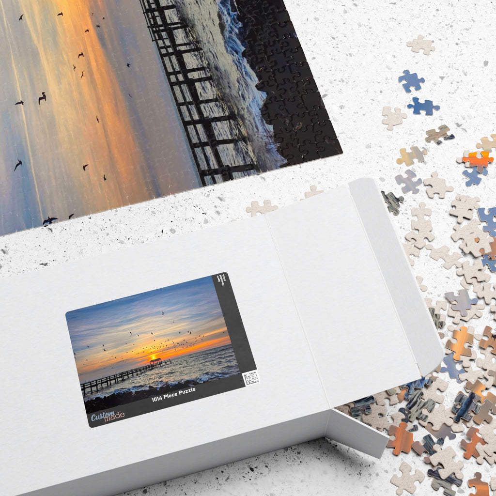 Sunrise and Birds Pier Jigsaw Puzzle — Seaside Sunset Scenic Puzzle (110/252/520/1014 pcs)