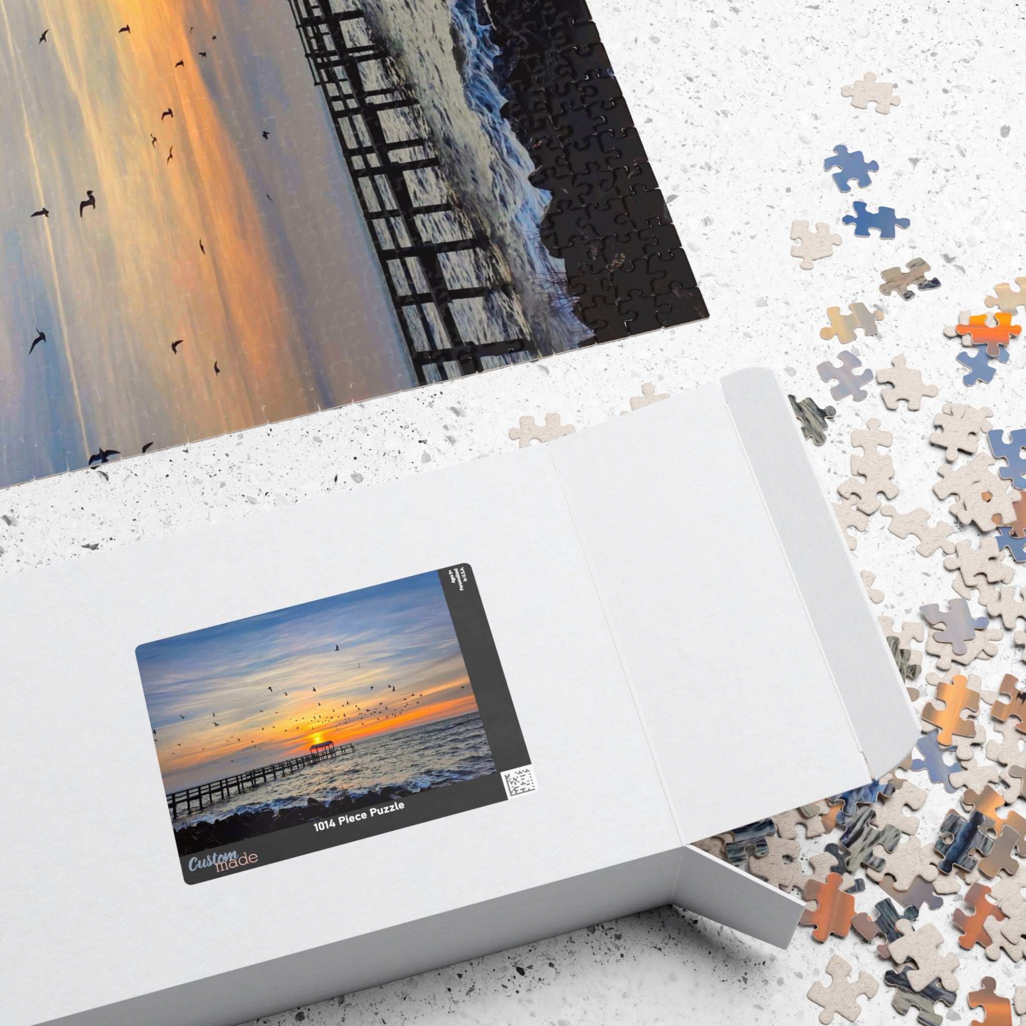 Sunrise and Birds Pier Jigsaw Puzzle — Seaside Sunset Scenic Puzzle (110/252/520/1014 pcs)